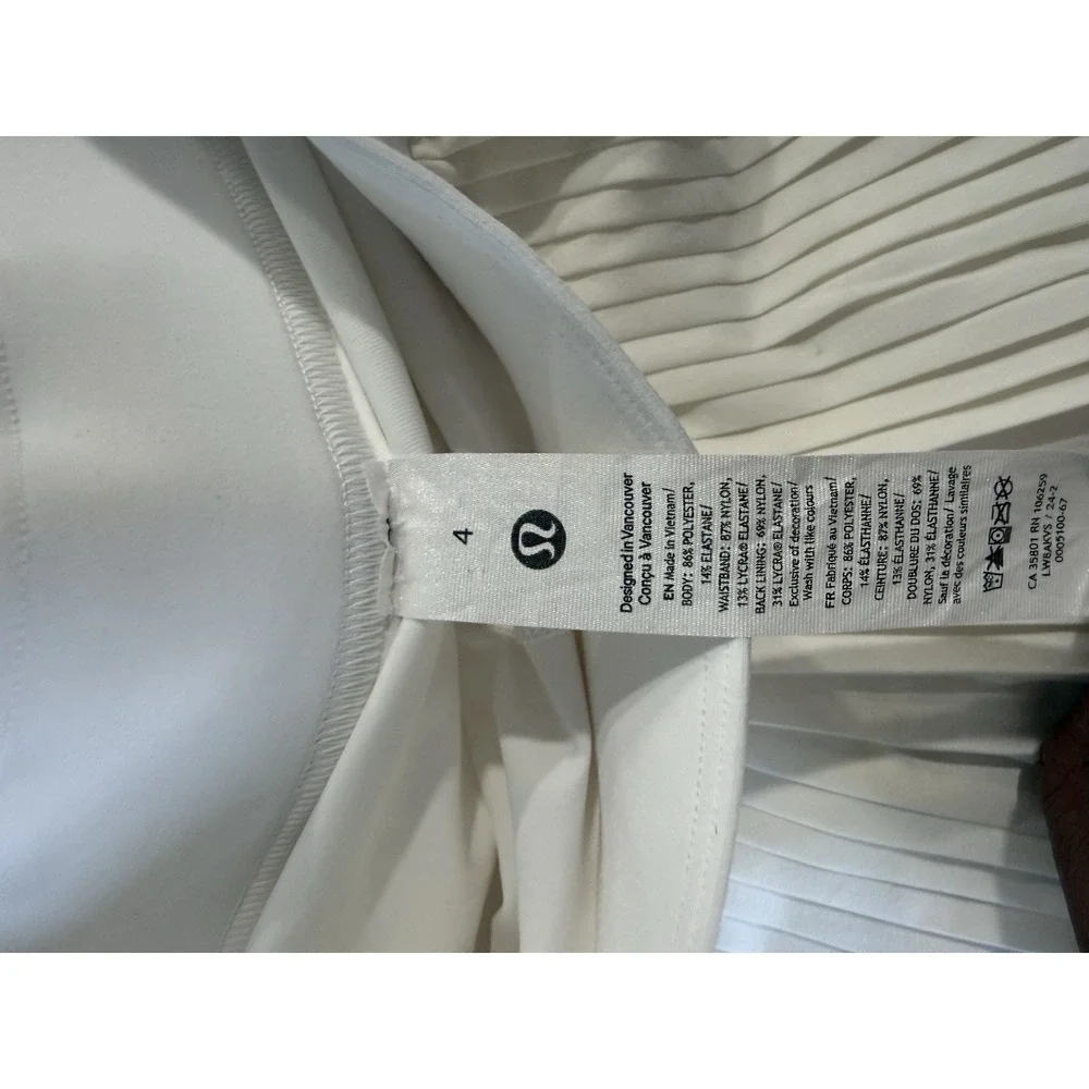 Lululemon Varsity High Rise Pleated Tennis Skirt‎ White Active Sz 4